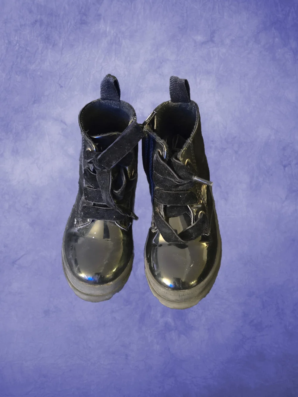 H&M Toddler Black Combat Ankle Boots Velvet Lace-Up Side Zipper Size 7.5